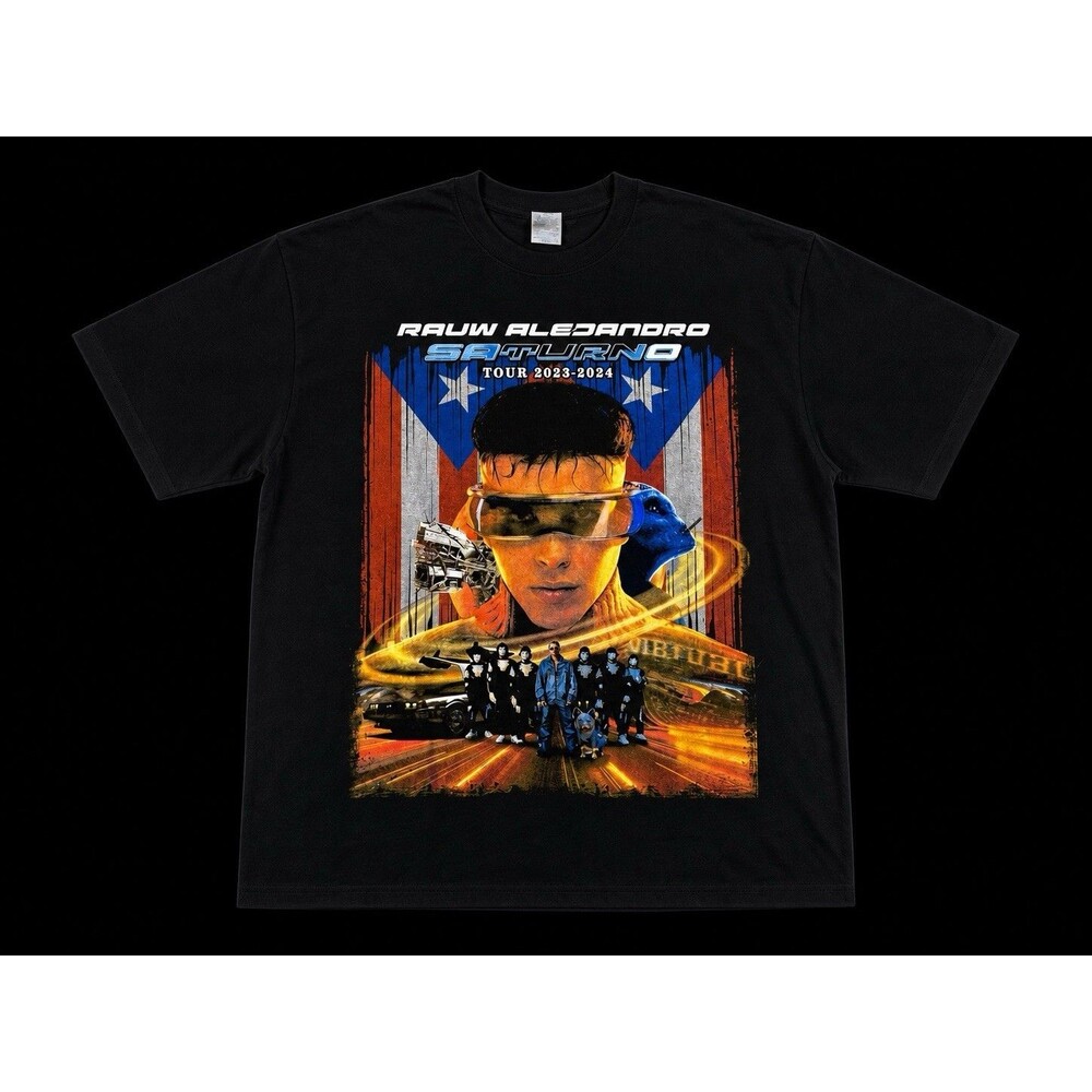 Rauw Alejandro Saturno Tour 2023 2024 Puerto Rico Concert T-Shirt Mens Black L